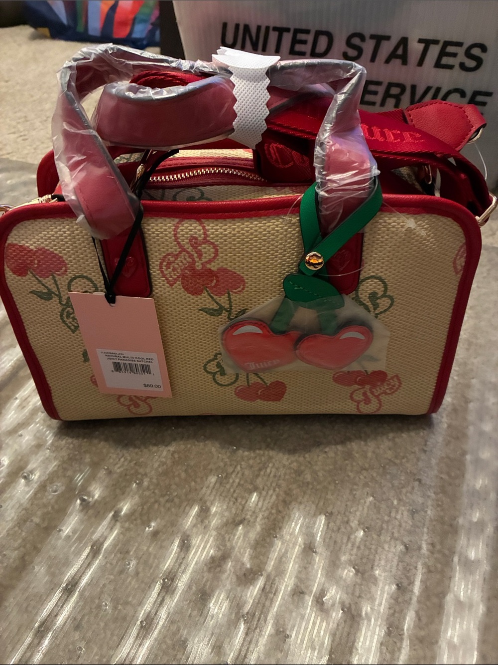 Juicy Couture Red & Green Cherry Charm Satchel